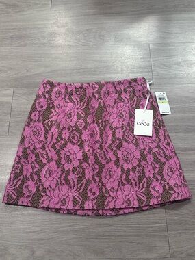 CeCe Pink Floral Lace Mini Skirt